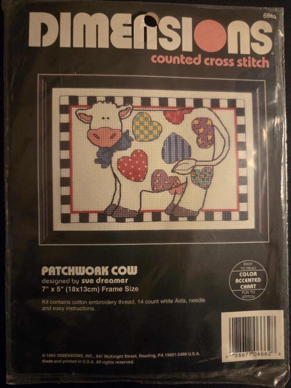 NEW Sealed Vintage Dimensions Patchwork Cow Counted Cross Stitch Kit 6662
